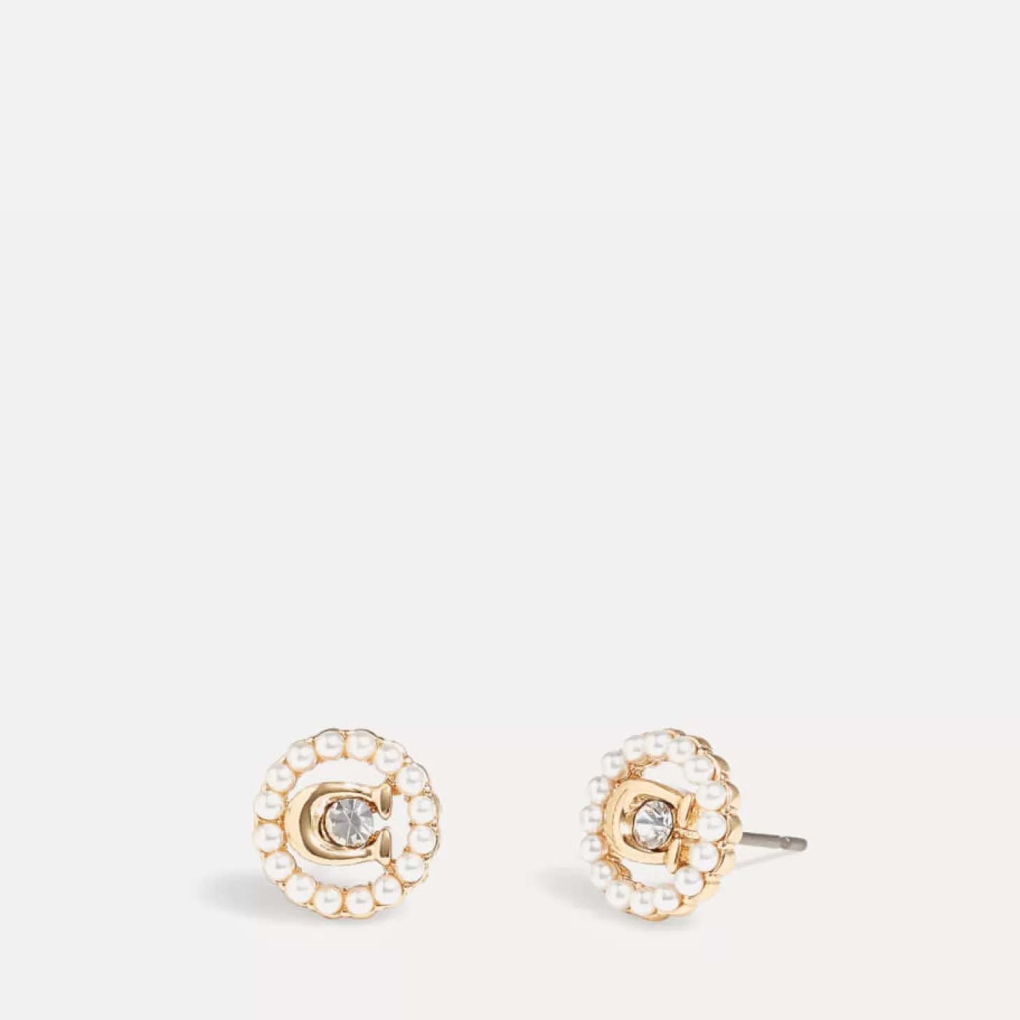 C Gold-Plated Crystal And Faux Pearl Stud Earrings*Coach Fashion