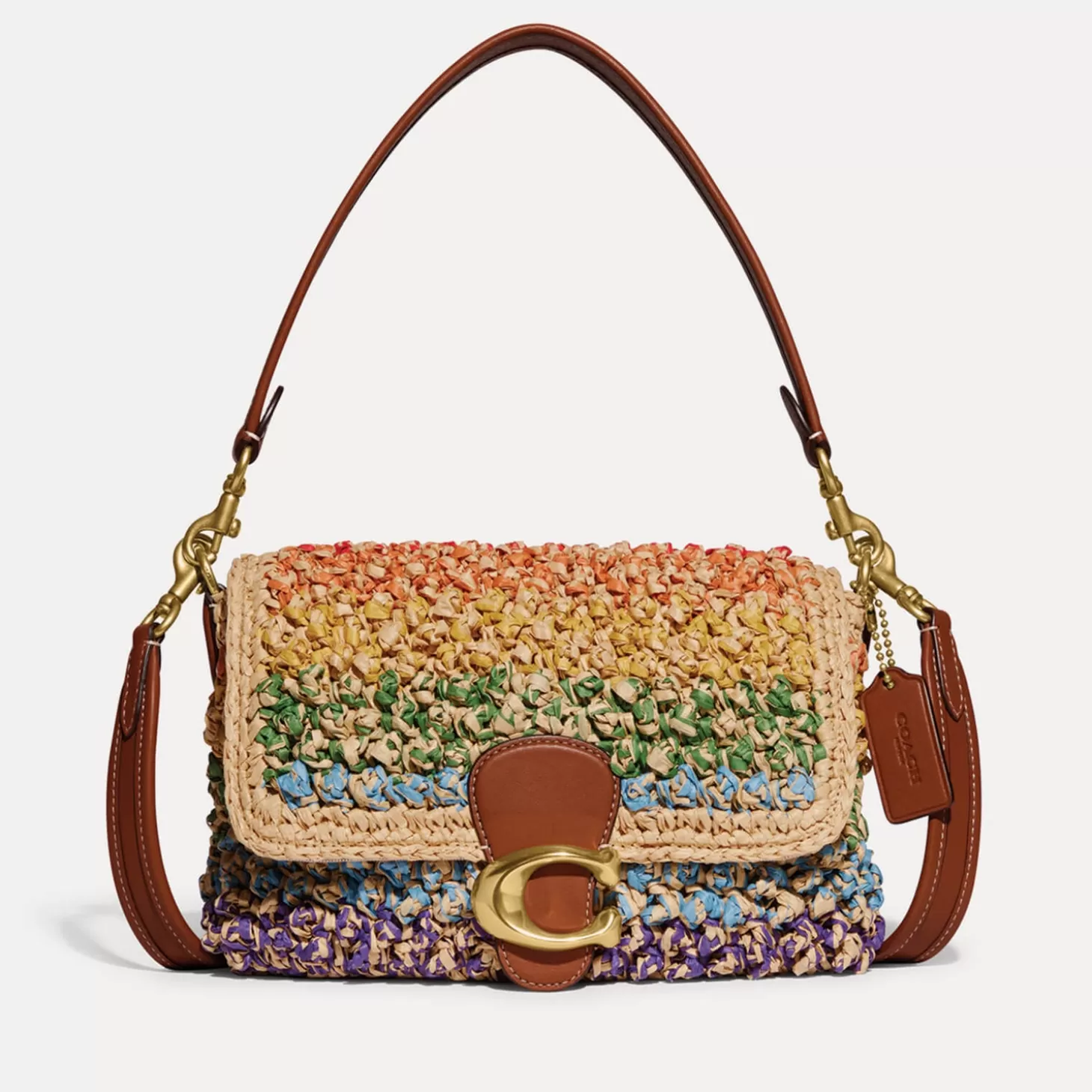 Rainbow Straw Soft Tabby Raffia Shoulder Bag*Coach Discount