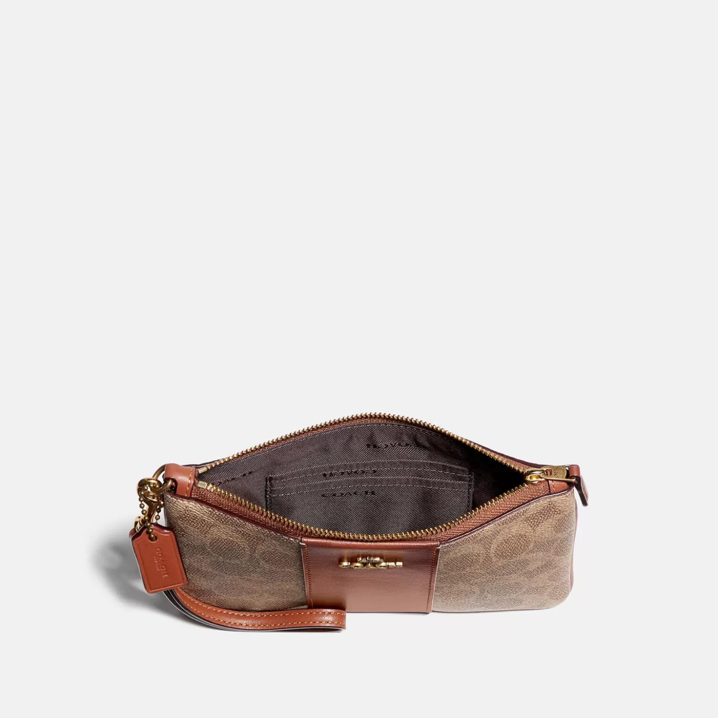 Women's Colorblock Coated Canvas Small Wristlet - Tan Rust*Coach Store