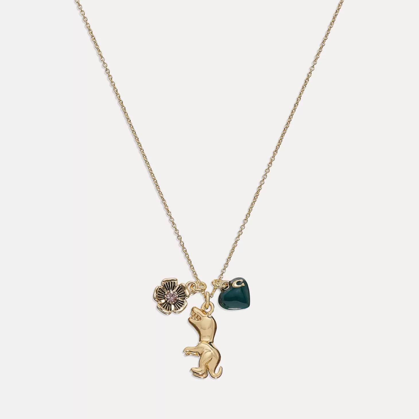 Women's Rexy Heart Charm Pendant Necklace - Gold/Green*Coach Flash Sale