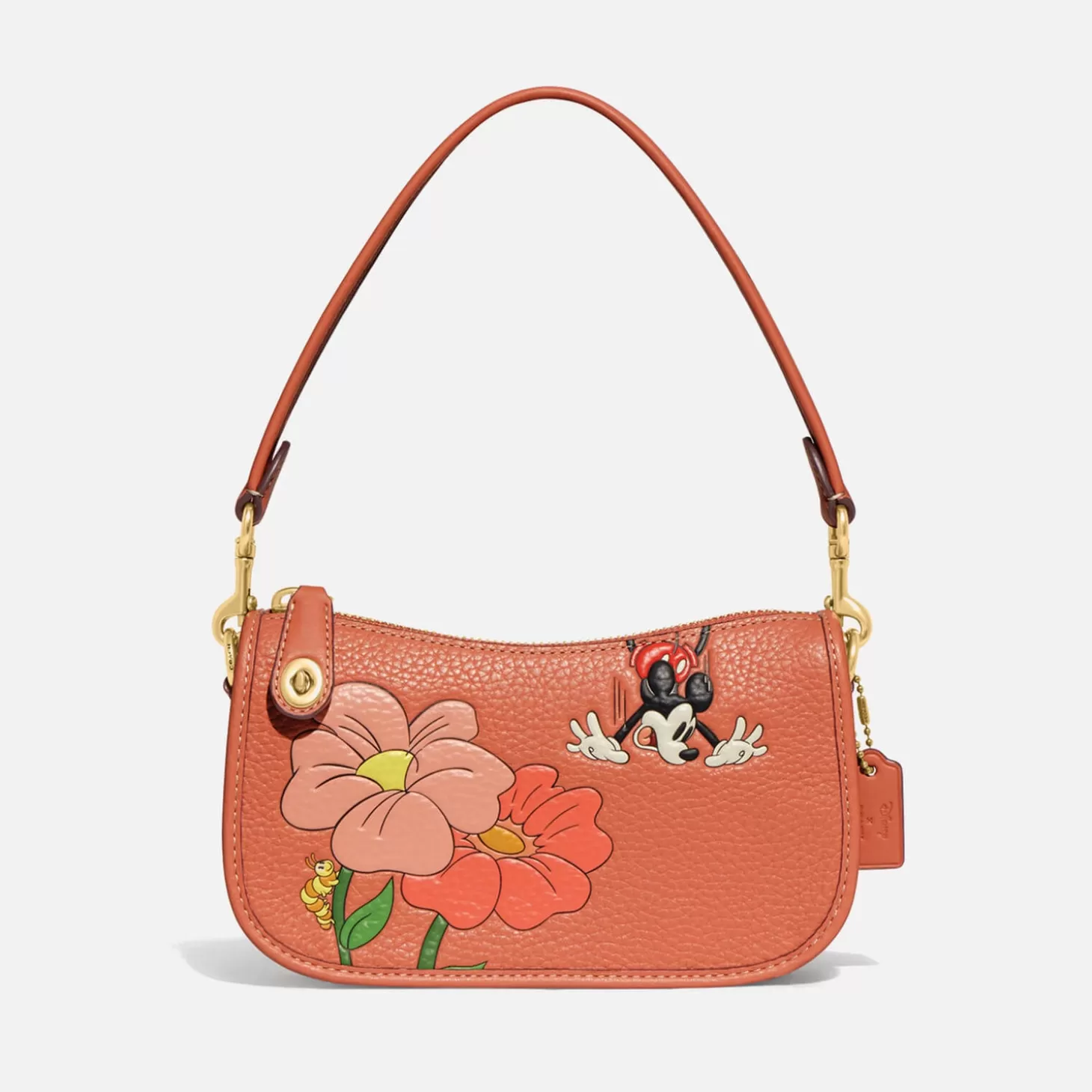 X Disney Mickey And Flowers Leather Shoulder Bag*Coach Clearance