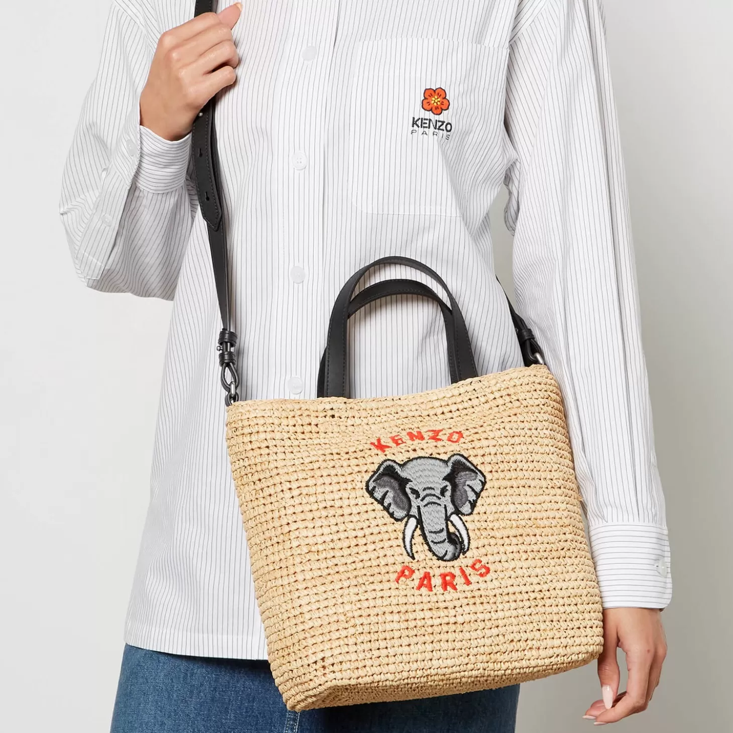 Logo-Appliqued Raffia Bucket Bag*KENZO Shop