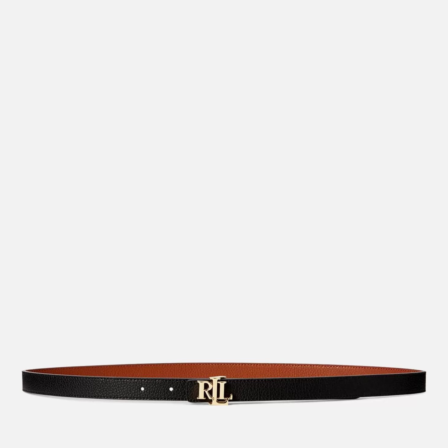 Women's Reversible 20 Skinny Belt - Black/Lauren Tan*Lauren Ralph Lauren New