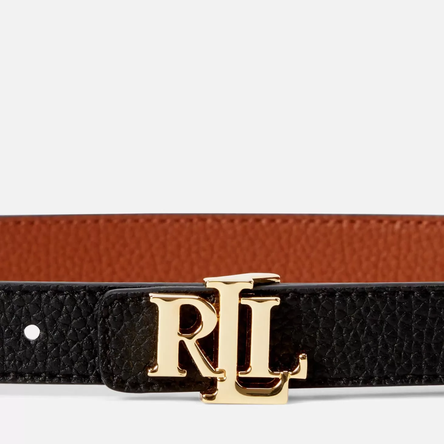 Women's Reversible 20 Skinny Belt - Black/Lauren Tan*Lauren Ralph Lauren New