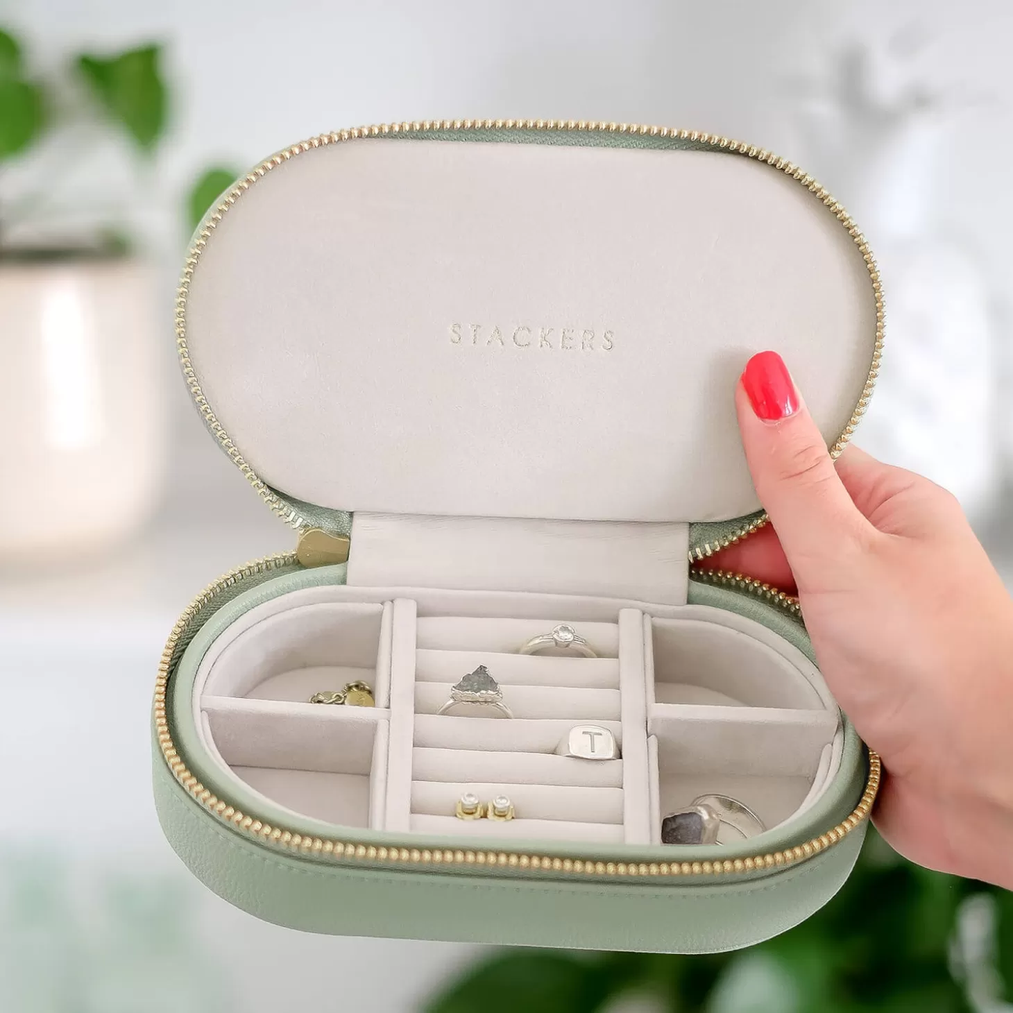 Oval Travel Jewellery Box - Sage*Stackers Flash Sale