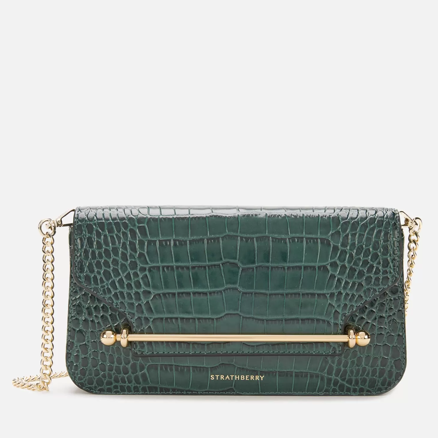 Women's East/West Croc Baguette Bag - Bottle Green*Strathberry Cheap